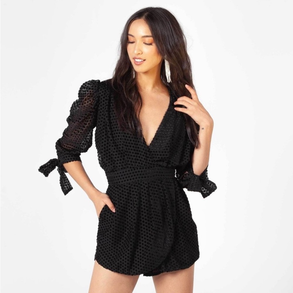 EGGIE Black Velvet Burnout Swiss Dot Luna Whimsigoth Romper Size S NWT